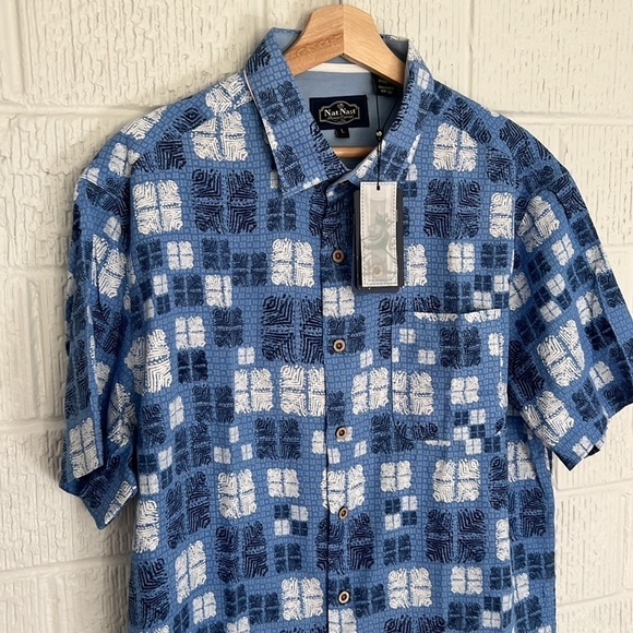 NAT NAST Men’s Silk Blend Hawaiian Button Down Shirt Size Large NWT - Picture 3 of 9